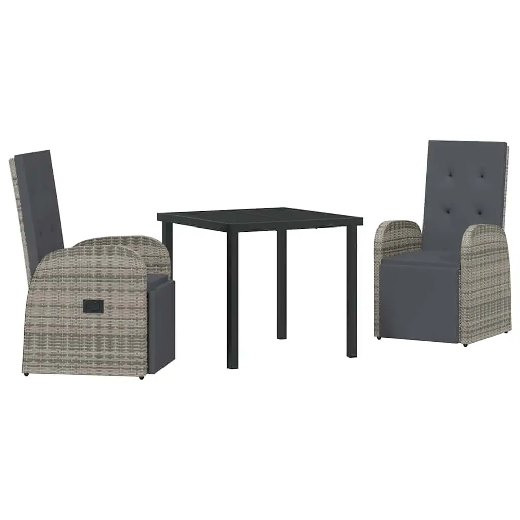 Outdoor Garden Dining Set 3 Pieces Grey Poly Rattan Patio Furniture with