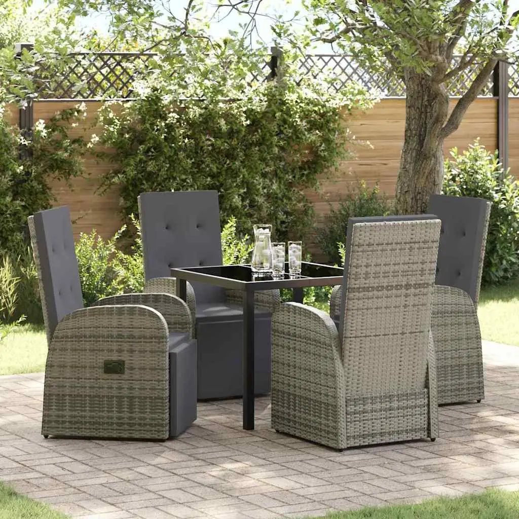 5-Piece Grey Garden Dining Set with Cushions