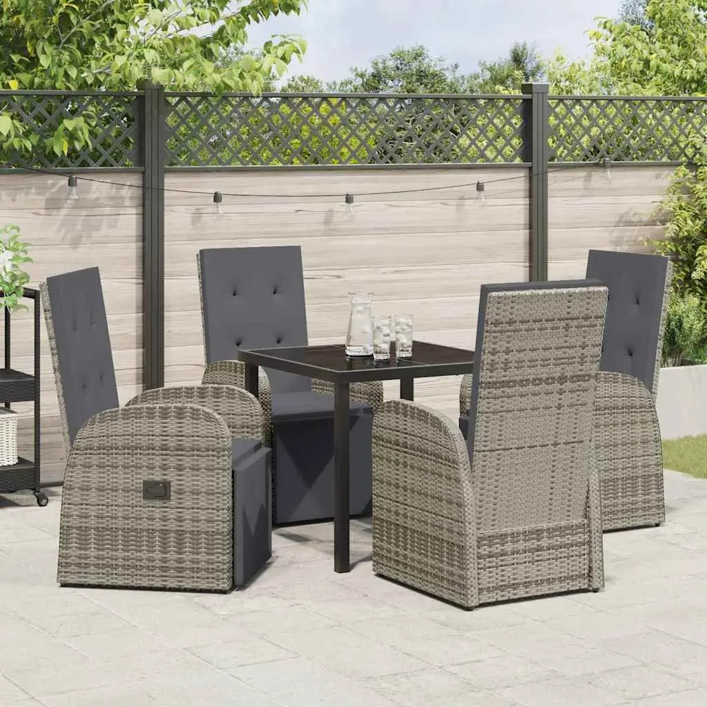5-Piece Grey Garden Dining Set with Cushions