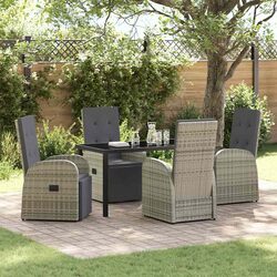 5-Piece Grey Poly Rattan Garden Dining Set