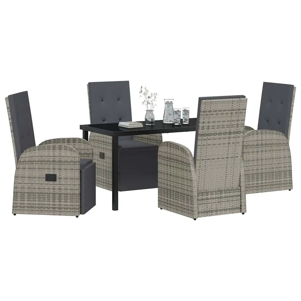 5-Piece Grey Poly Rattan Garden Dining Set