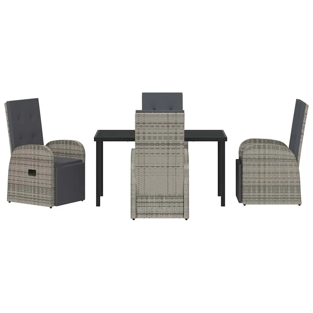5-Piece Grey Poly Rattan Garden Dining Set
