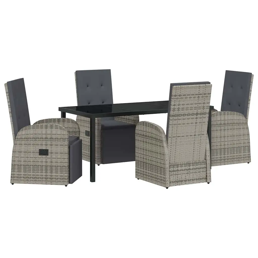 5-Piece Grey Outdoor Dining Set with Poly Rattan Chairs