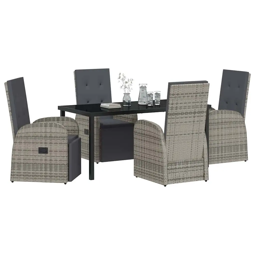 5-Piece Grey Outdoor Dining Set with Poly Rattan Chairs