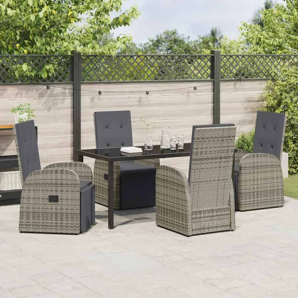 5-Piece Grey Outdoor Dining Set with Poly Rattan Chairs
