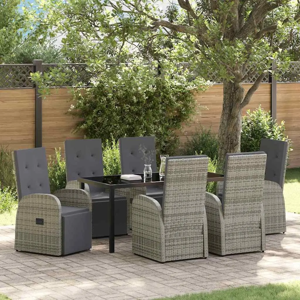 7 Piece Grey Poly Rattan Garden Dining Set