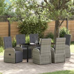 Durable 7 Piece Grey Poly Rattan Garden Dining Set