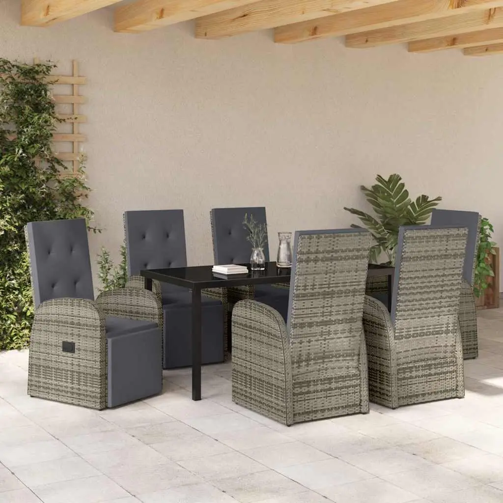 7 Piece Grey Poly Rattan Garden Dining Set