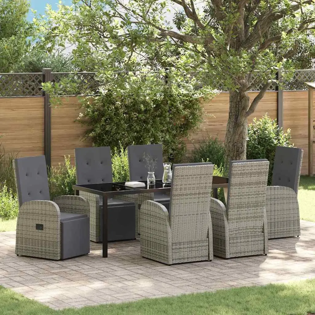 Garden Dining Set 7 Piece Grey Poly Rattan Outdoor Furniture Patio Table Chairs