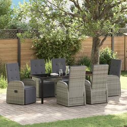 Garden Dining Set 7 Piece Grey Poly Rattan Outdoor Furniture Patio Table Chairs