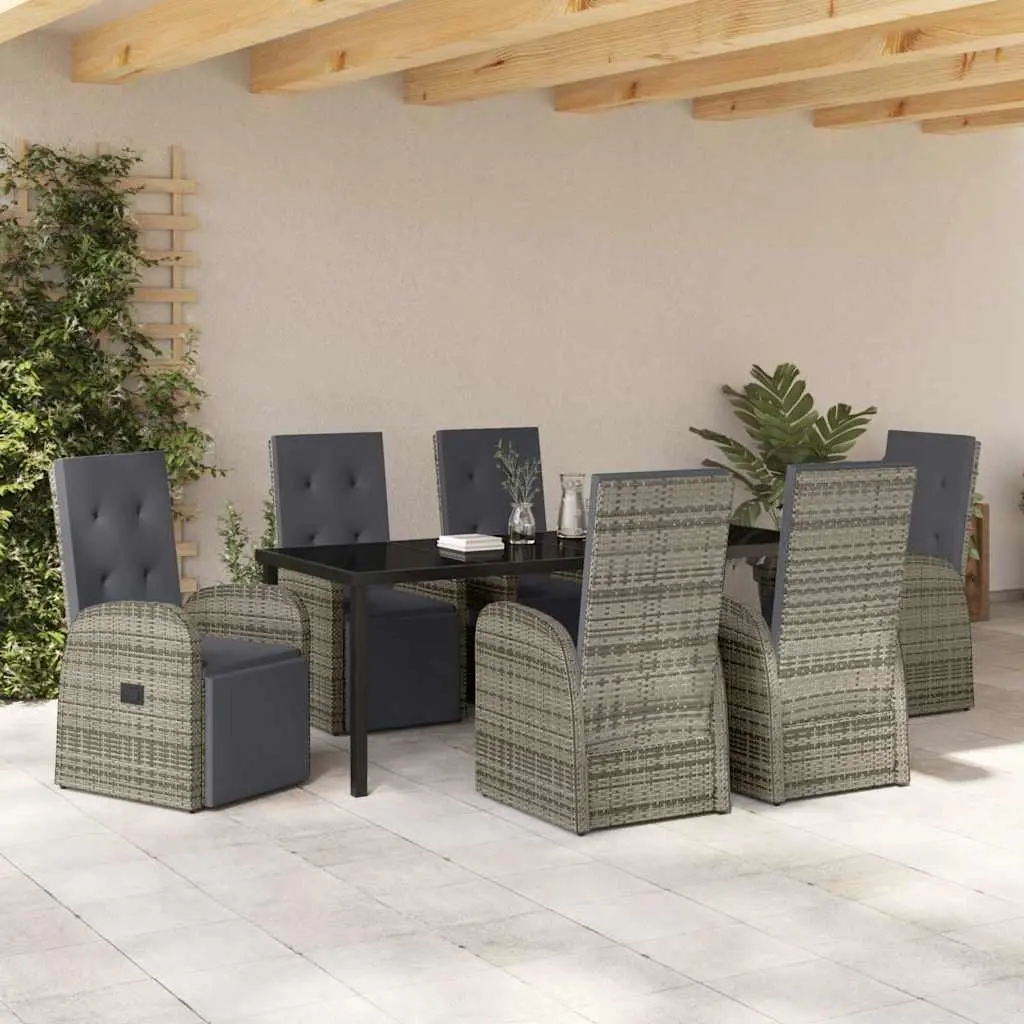 Garden Dining Set 7 Piece Grey Poly Rattan Outdoor Furniture Patio Table Chairs