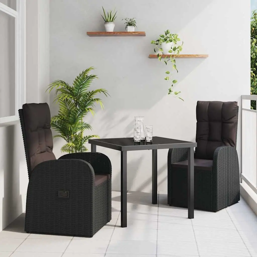 3 Piece Black Rattan Garden Dining Set