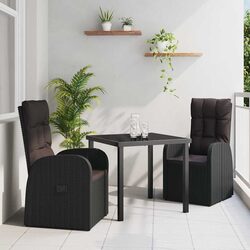 Stylish 3 Piece Black Rattan Garden Dining Set