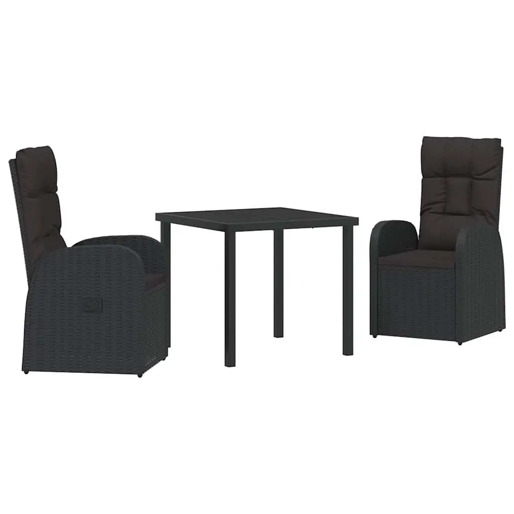 3 Piece Black Rattan Garden Dining Set