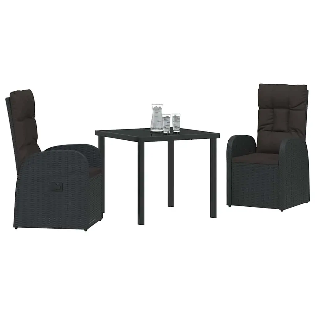 3 Piece Black Rattan Garden Dining Set