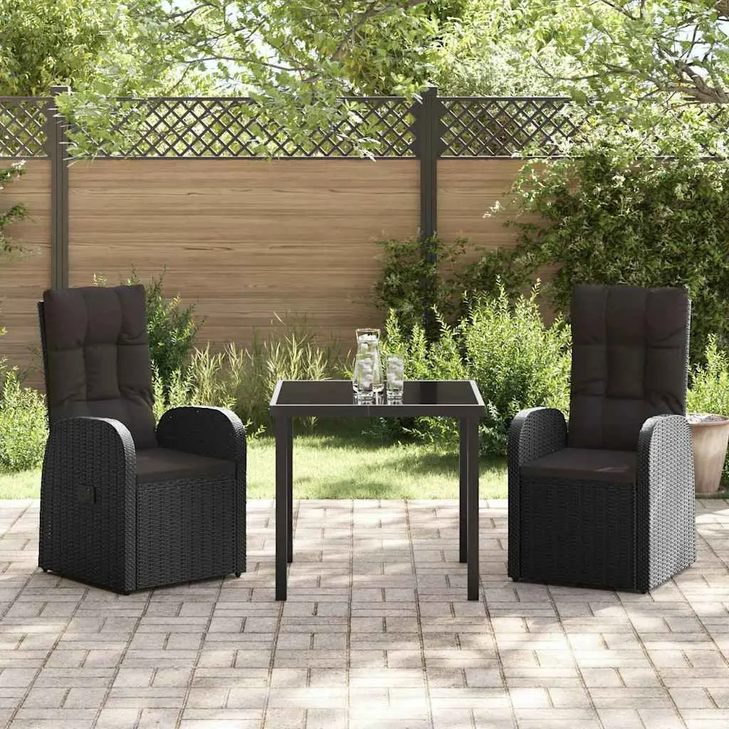 3 Piece Black Rattan Garden Dining Set