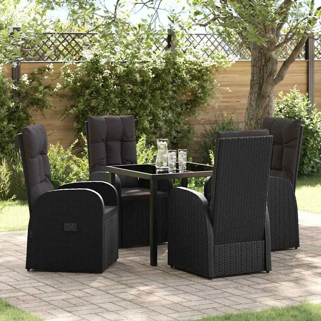5-Piece Black Poly Rattan Outdoor Dining Set