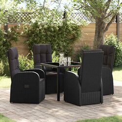 Stylish 5-Piece Black Poly Rattan Outdoor Dining Set
