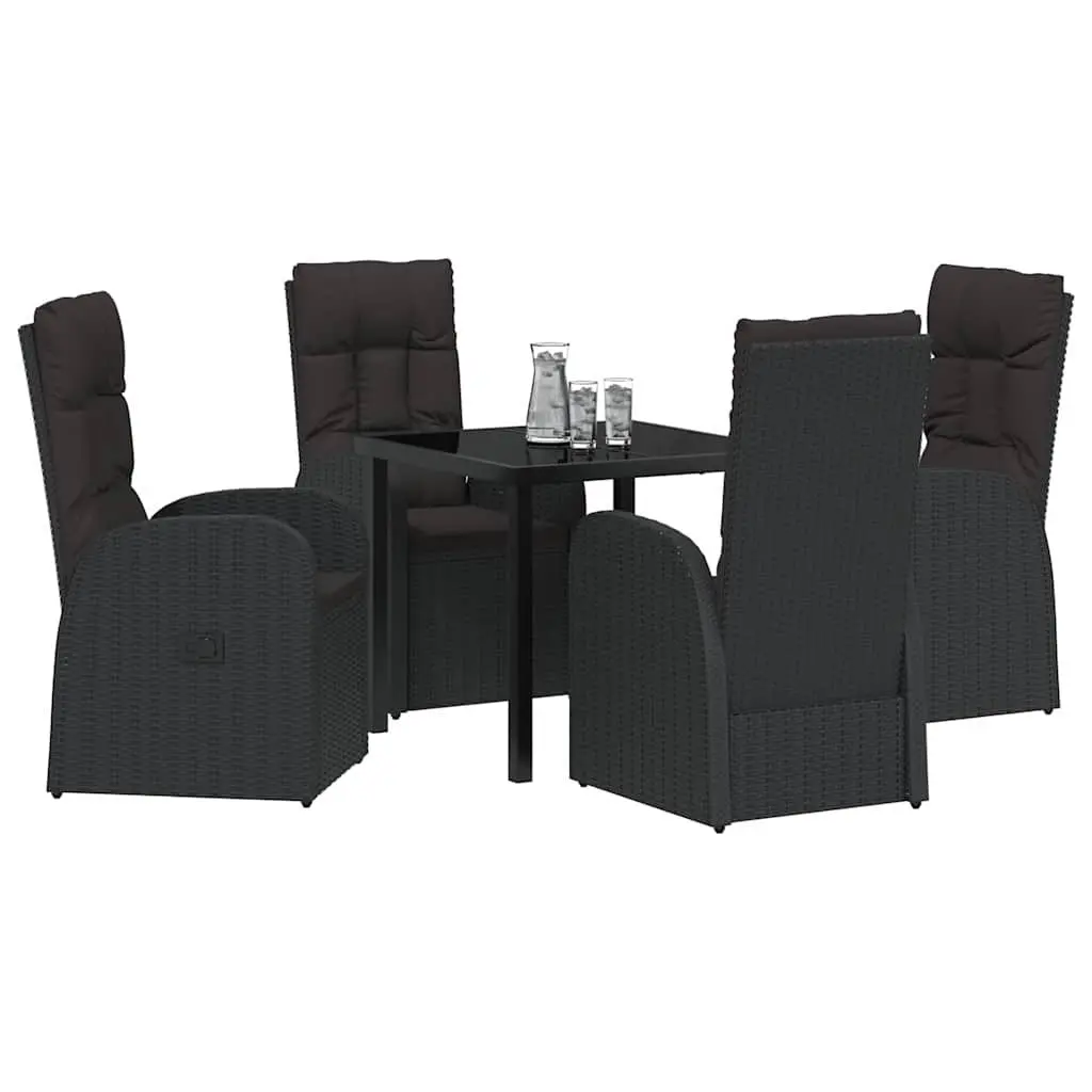 5-Piece Black Poly Rattan Outdoor Dining Set