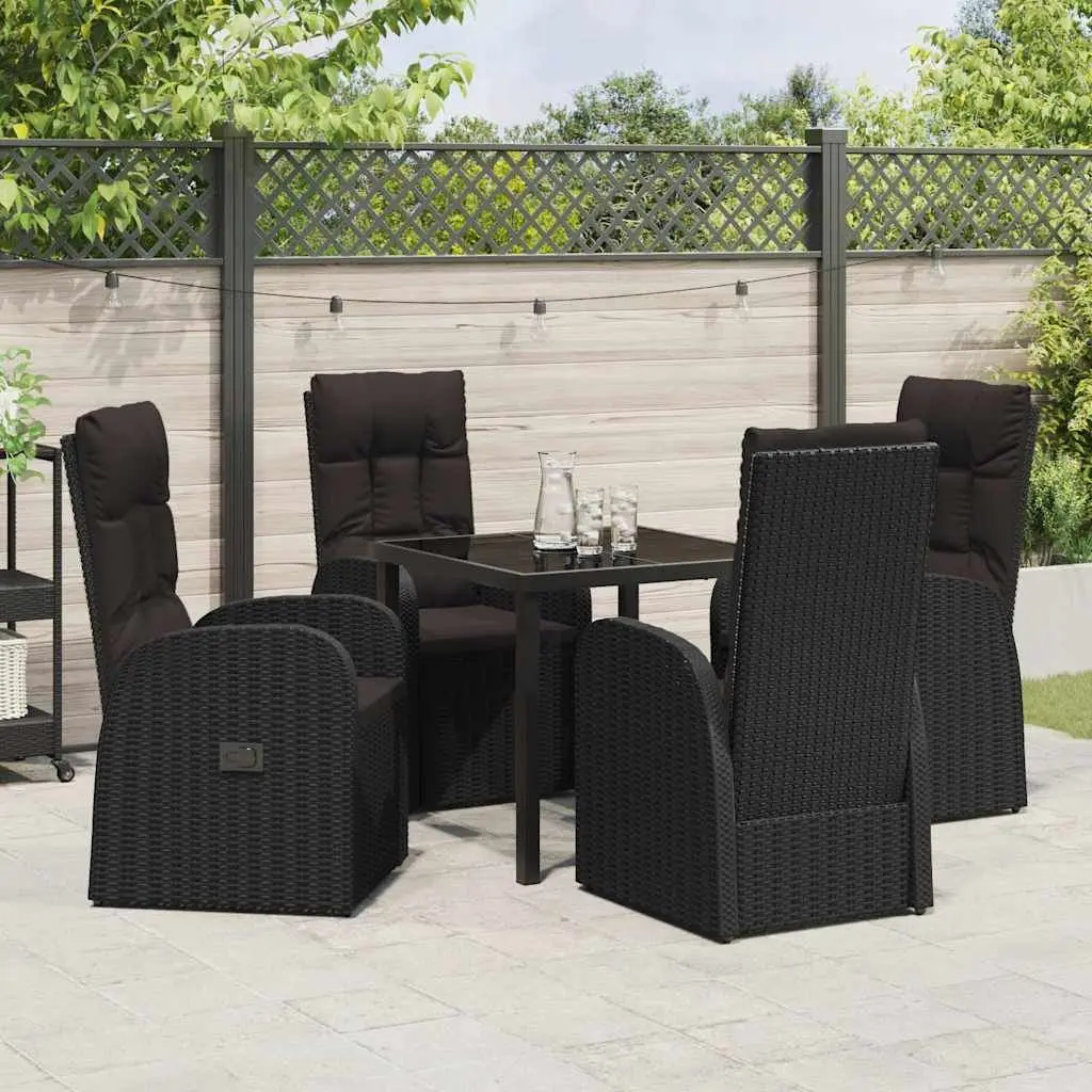 5-Piece Black Poly Rattan Outdoor Dining Set