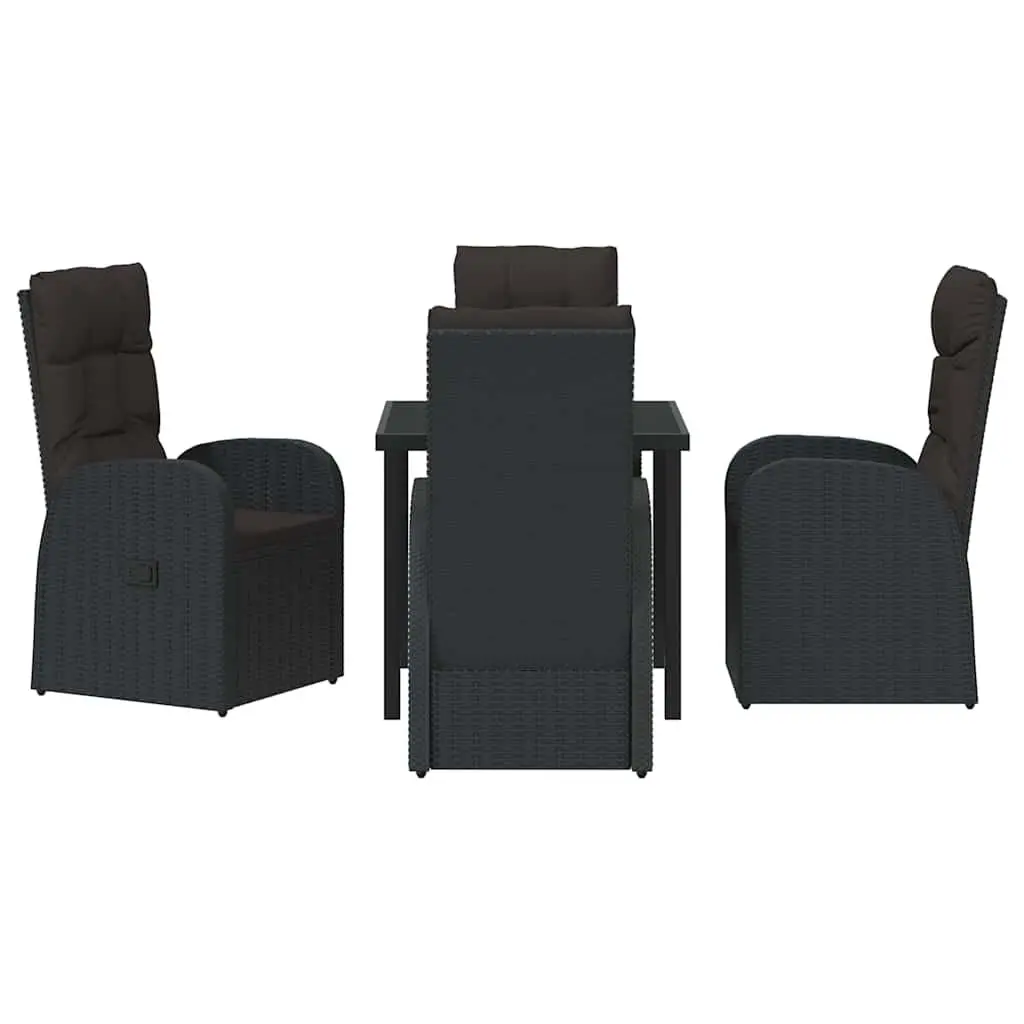 5-Piece Black Poly Rattan Outdoor Dining Set
