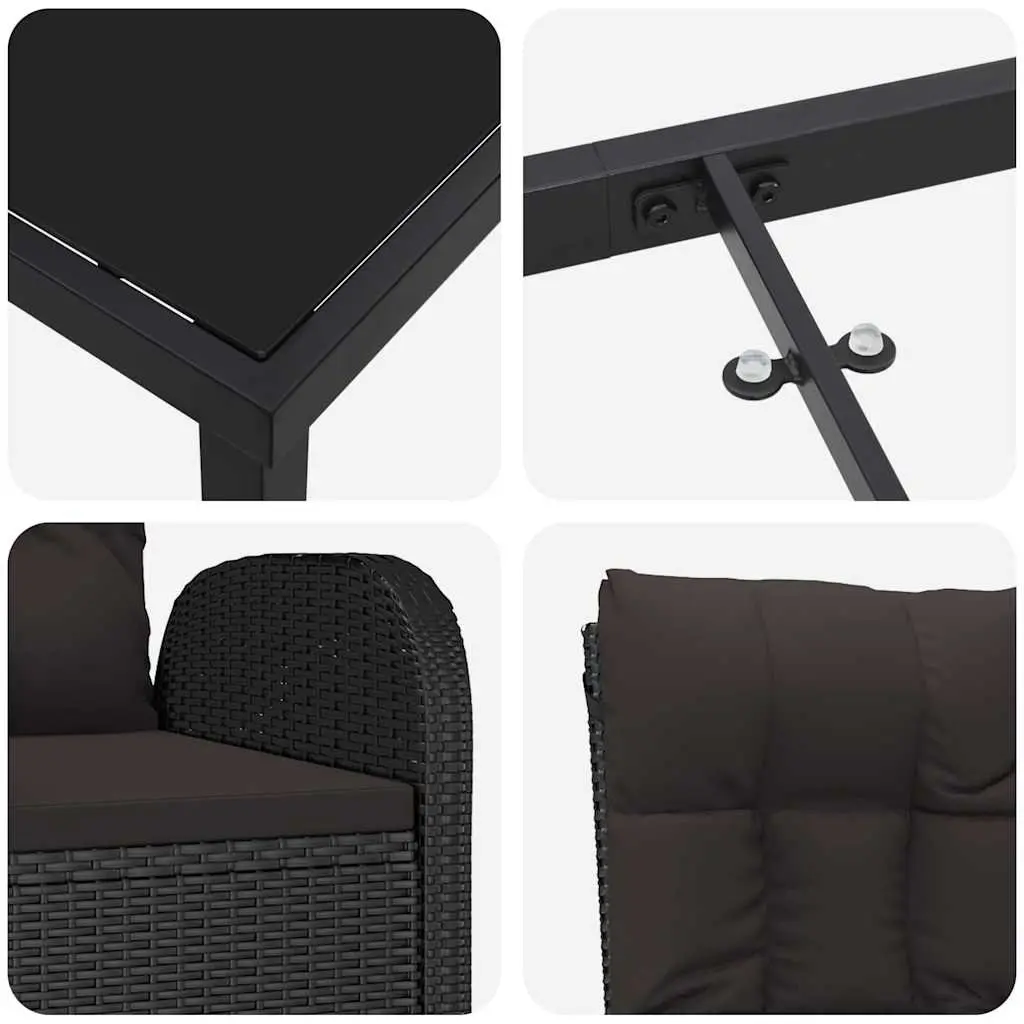 5-Piece Black Poly Rattan Outdoor Dining Set