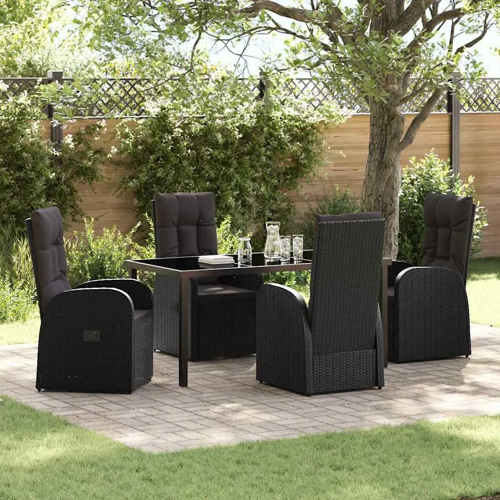 5-Piece Black Poly Rattan Outdoor Dining Set