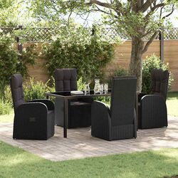 5-Piece Black Poly Rattan Outdoor Dining Set