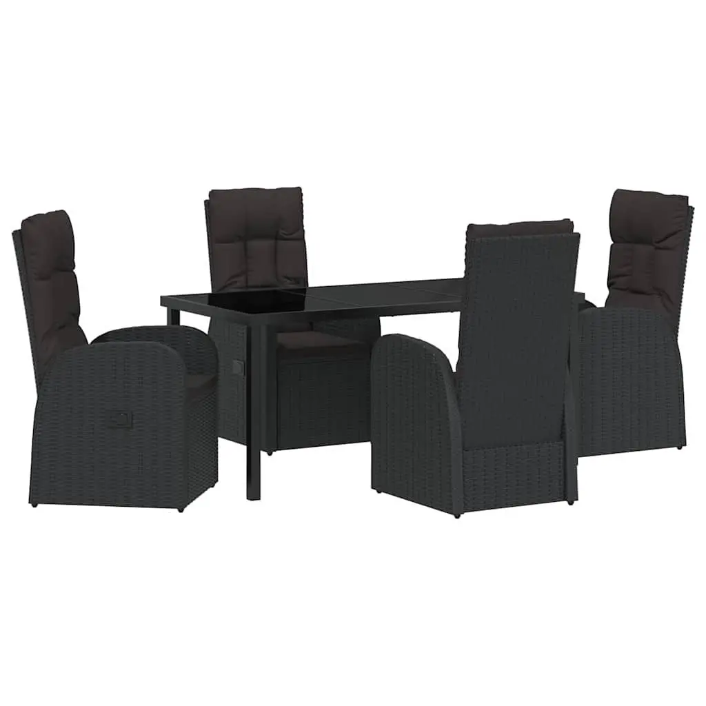 5-Piece Black Poly Rattan Outdoor Dining Set