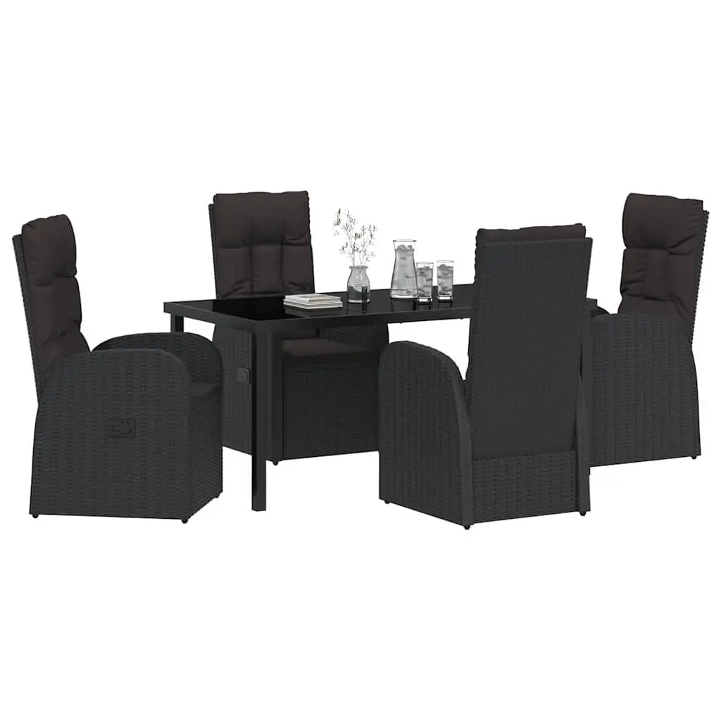 5-Piece Black Poly Rattan Outdoor Dining Set