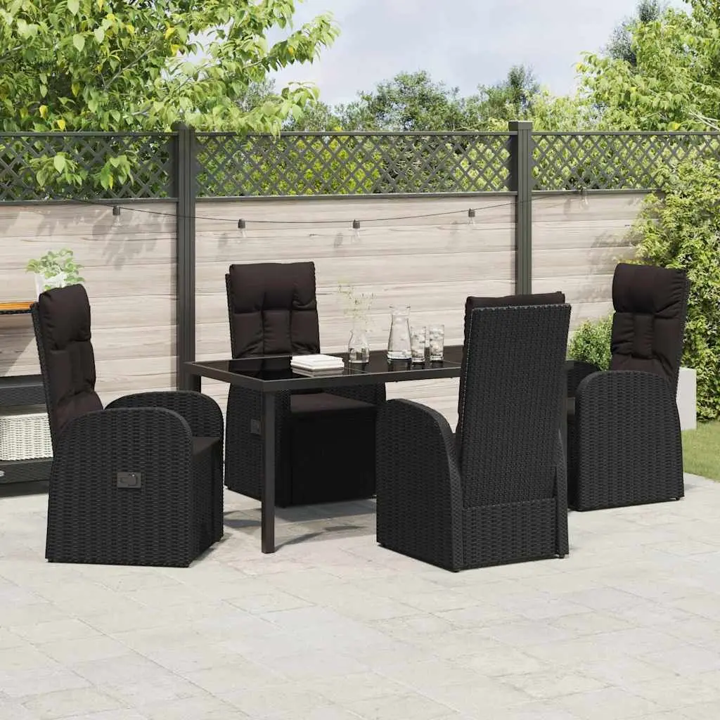 5-Piece Black Poly Rattan Outdoor Dining Set