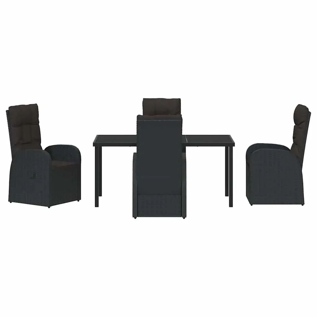 5-Piece Black Poly Rattan Outdoor Dining Set
