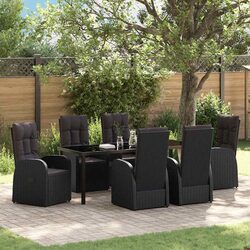 7-Piece Black Poly Rattan Garden Dining Set