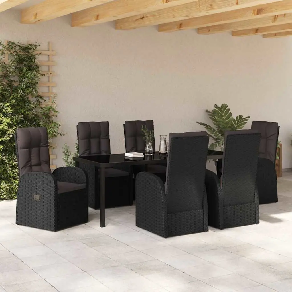 7-Piece Black Poly Rattan Garden Dining Set