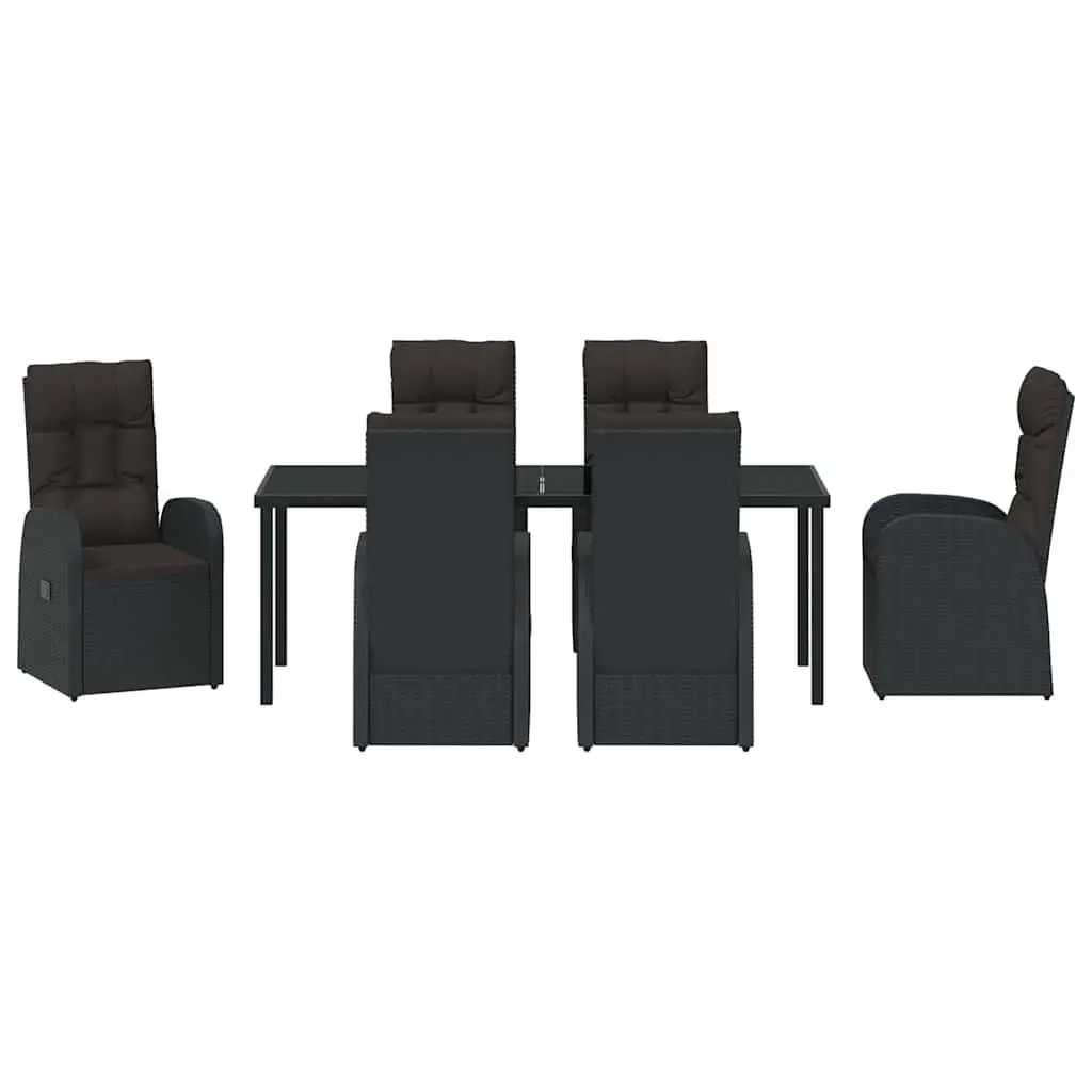 7-Piece Black Poly Rattan Garden Dining Set