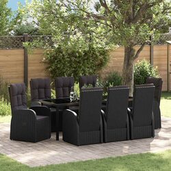 Premium 9 Piece Black Poly Rattan Outdoor Dining Set