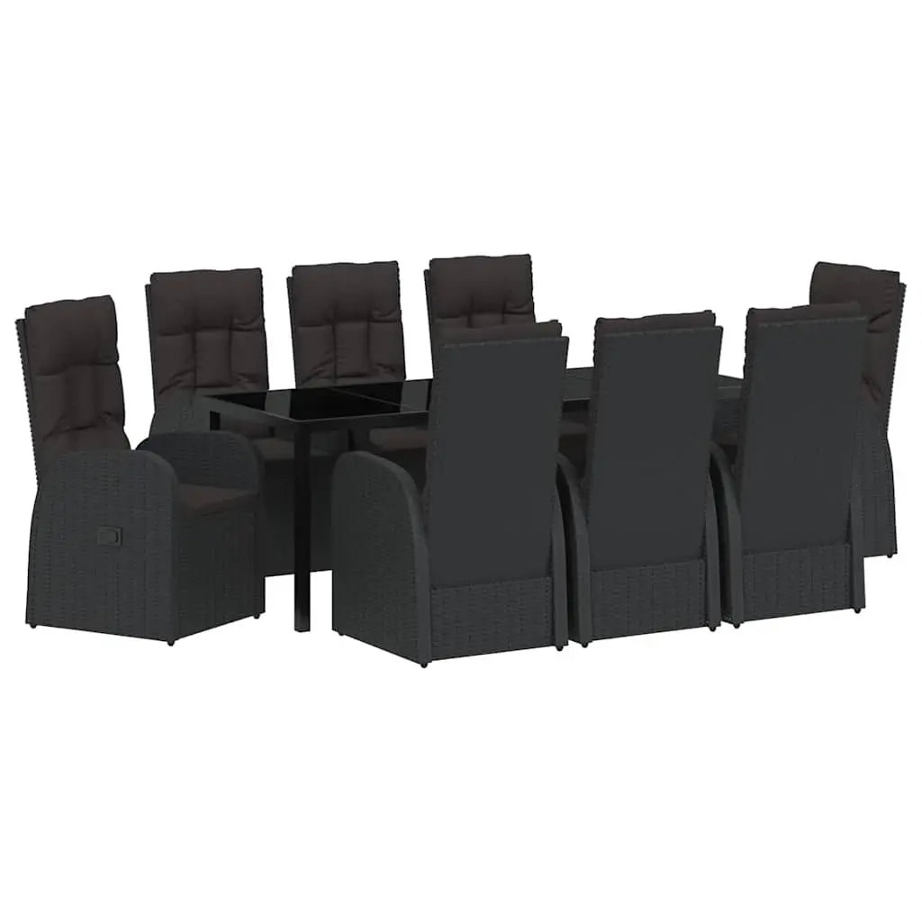 9 Piece Black Poly Rattan Outdoor Dining Set