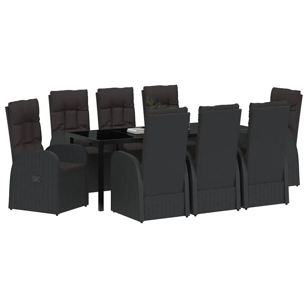 9 Piece Black Poly Rattan Outdoor Dining Set