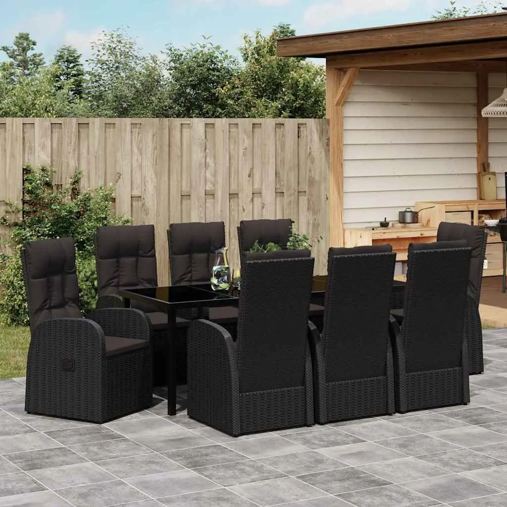 9 Piece Black Poly Rattan Outdoor Dining Set