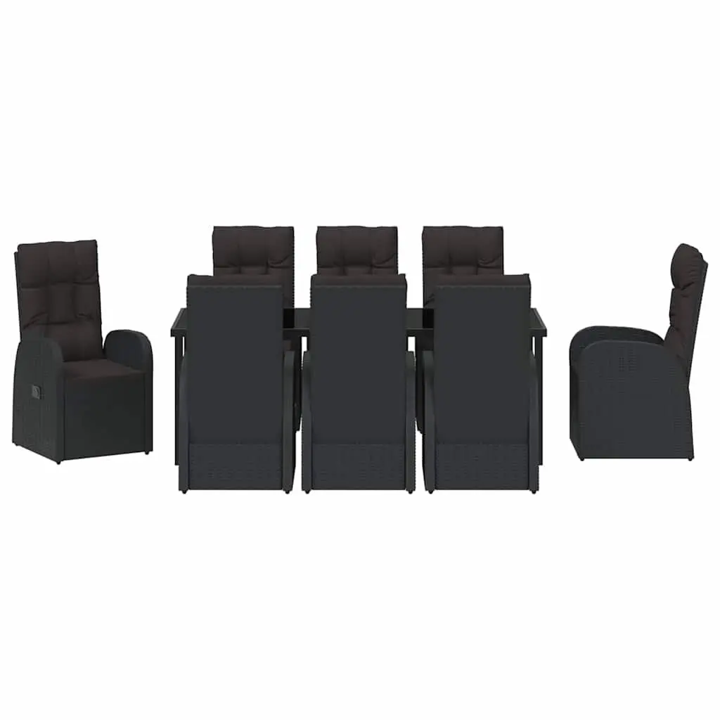 9 Piece Black Poly Rattan Outdoor Dining Set