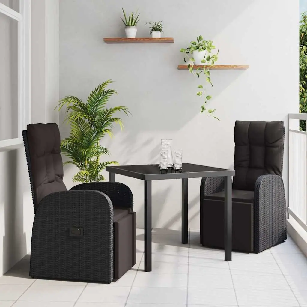 3 Piece Black Poly Rattan Dining Set
