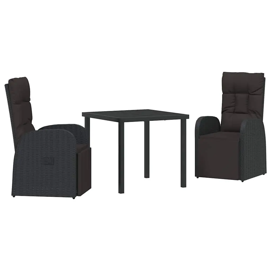 3 Piece Black Poly Rattan Dining Set