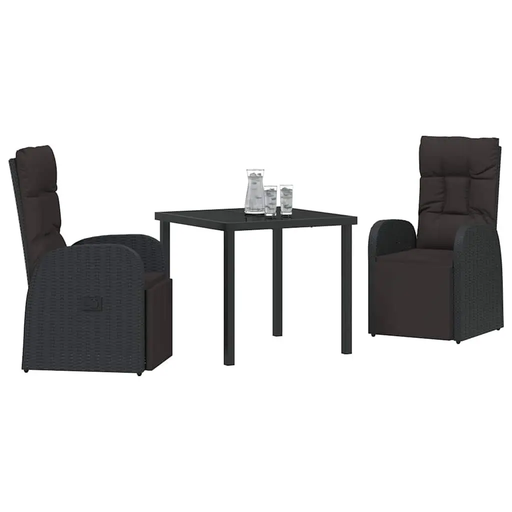 3 Piece Black Poly Rattan Dining Set