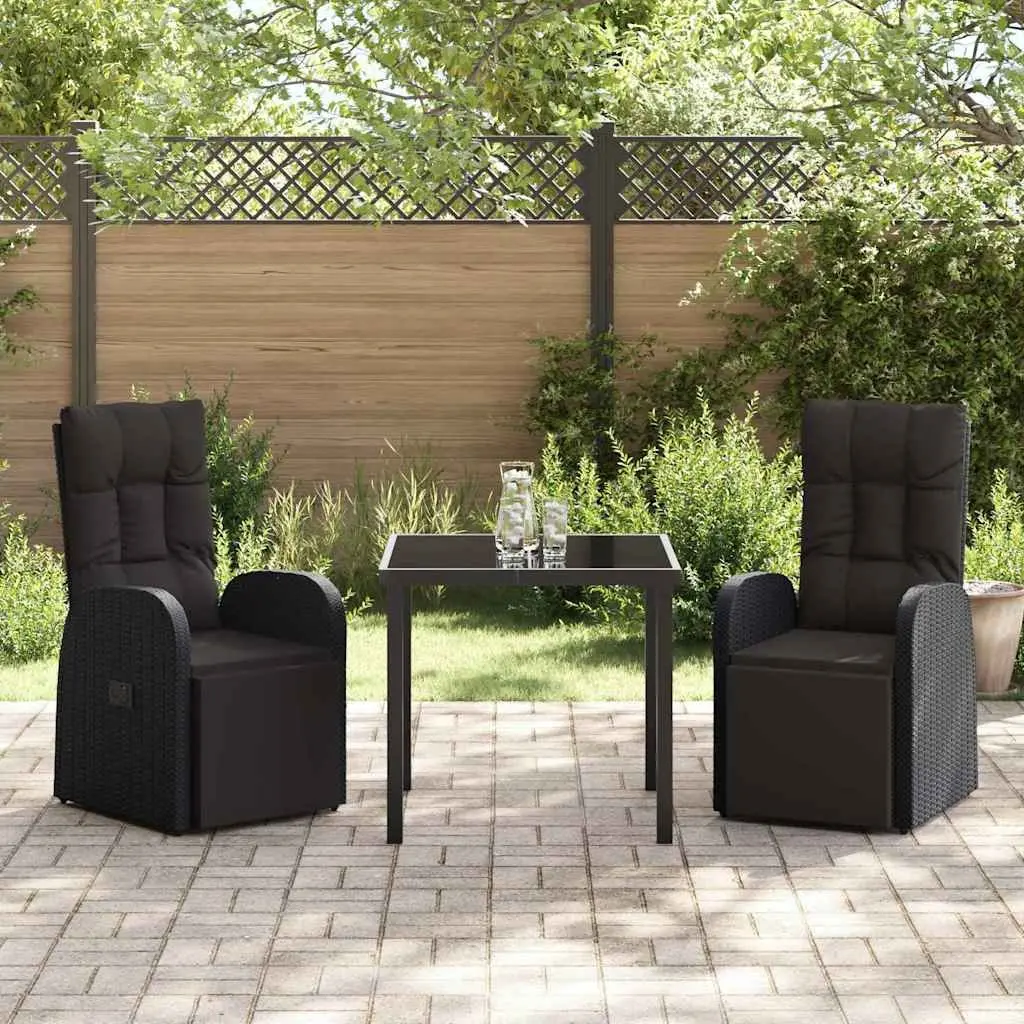 3 Piece Black Poly Rattan Dining Set