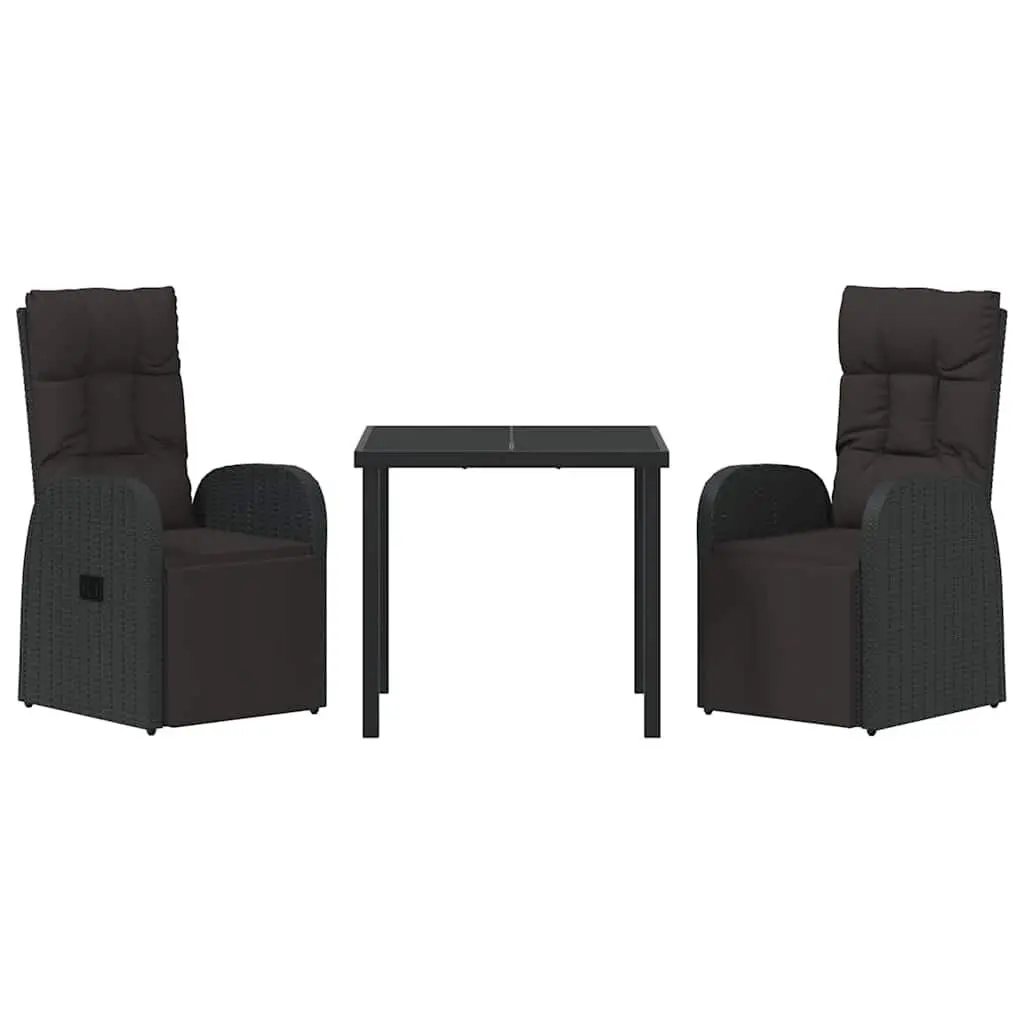 3 Piece Black Poly Rattan Dining Set
