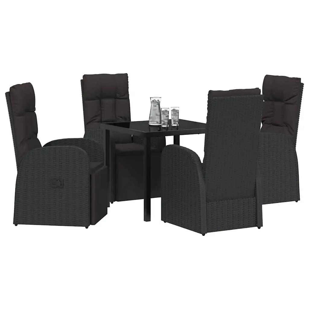 Black Poly Rattan Garden Dining Set 5 Pieces