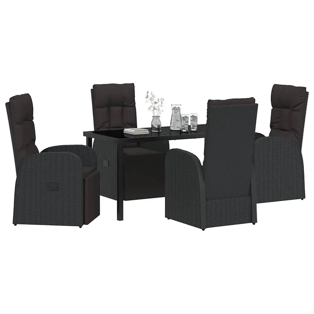 5-Piece Black Poly Rattan Outdoor Dining Set