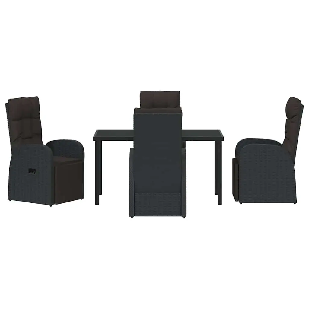 5-Piece Black Poly Rattan Outdoor Dining Set