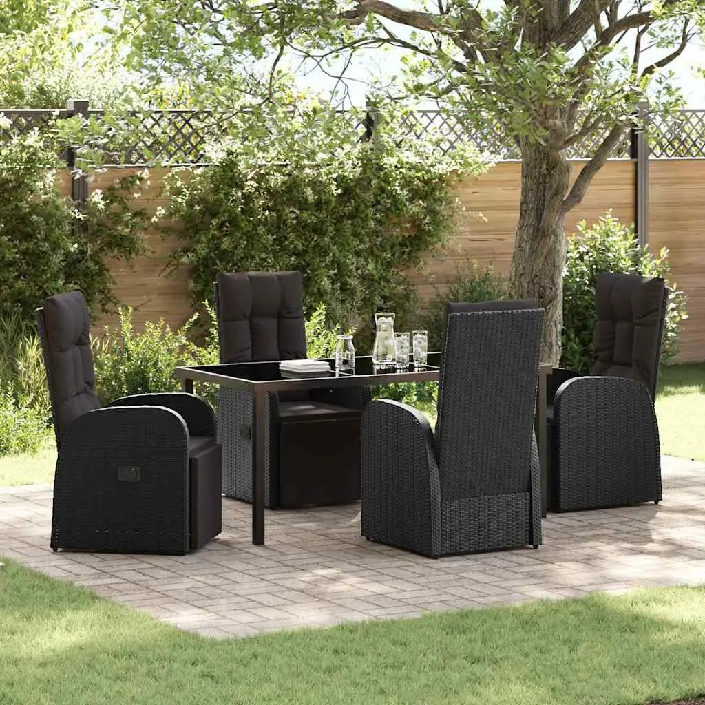 5-Piece Outdoor Dining Set with Black Rattan