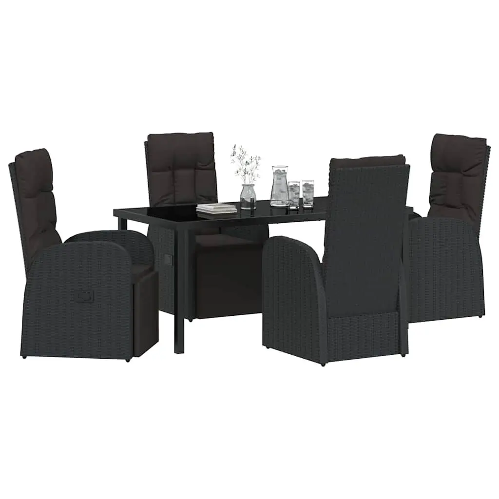 5-Piece Outdoor Dining Set with Black Rattan